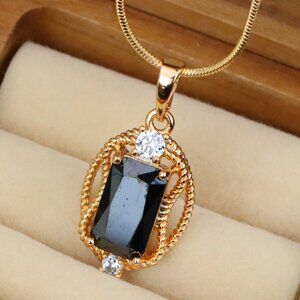 "Black Rectangle Pendant with Gold Plated Brass & Crystal Accents, XPPT1682